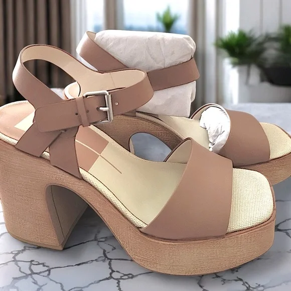 New DOLCE VITA Wallis Sandal Cafe Leather Chunky Platform Block Heel SZ 9 - Picture 2 of 8